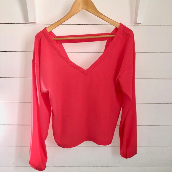 Deep V Coral Blouse 👚 - Picture 1 of 3
